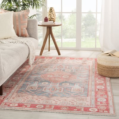 The Curated Nomad Falmont Printed Medallion Pink/ Blue Area Rug