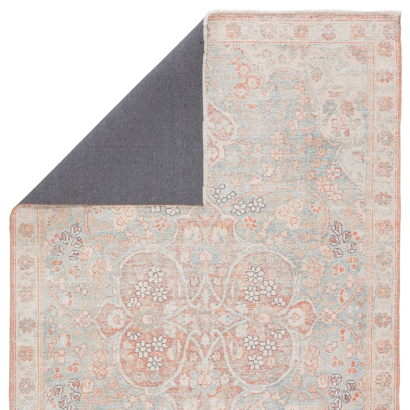 The Curated Nomad Lowas Printed Medallion Orange/ Blue Cotton Mix Area Rug