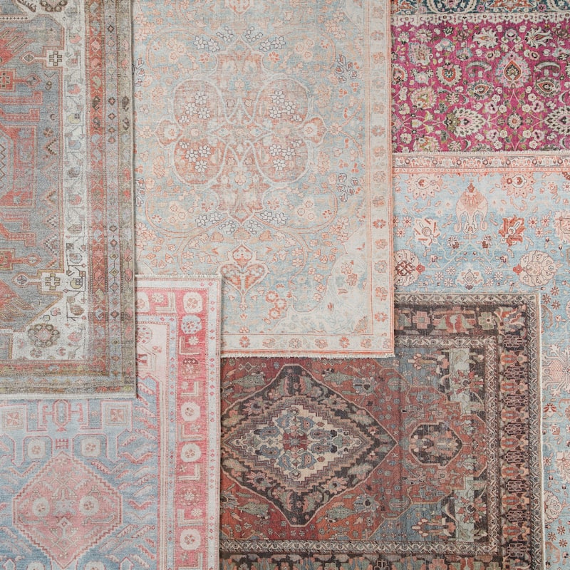 The Curated Nomad Lowas Printed Medallion Orange/ Blue Cotton Mix Area Rug