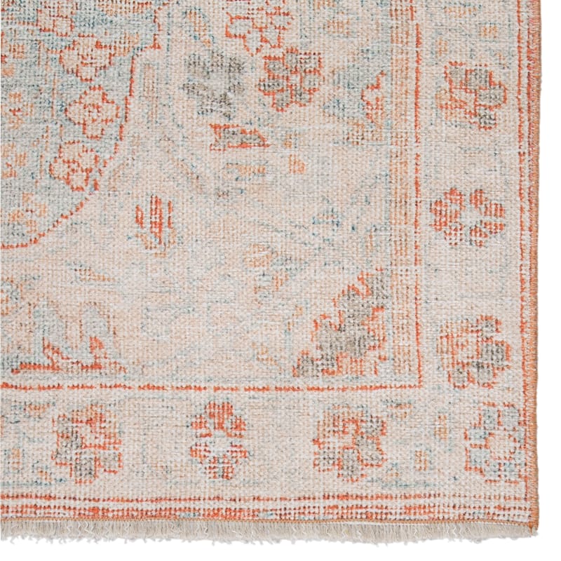 The Curated Nomad Lowas Printed Medallion Orange/ Blue Cotton Mix Area