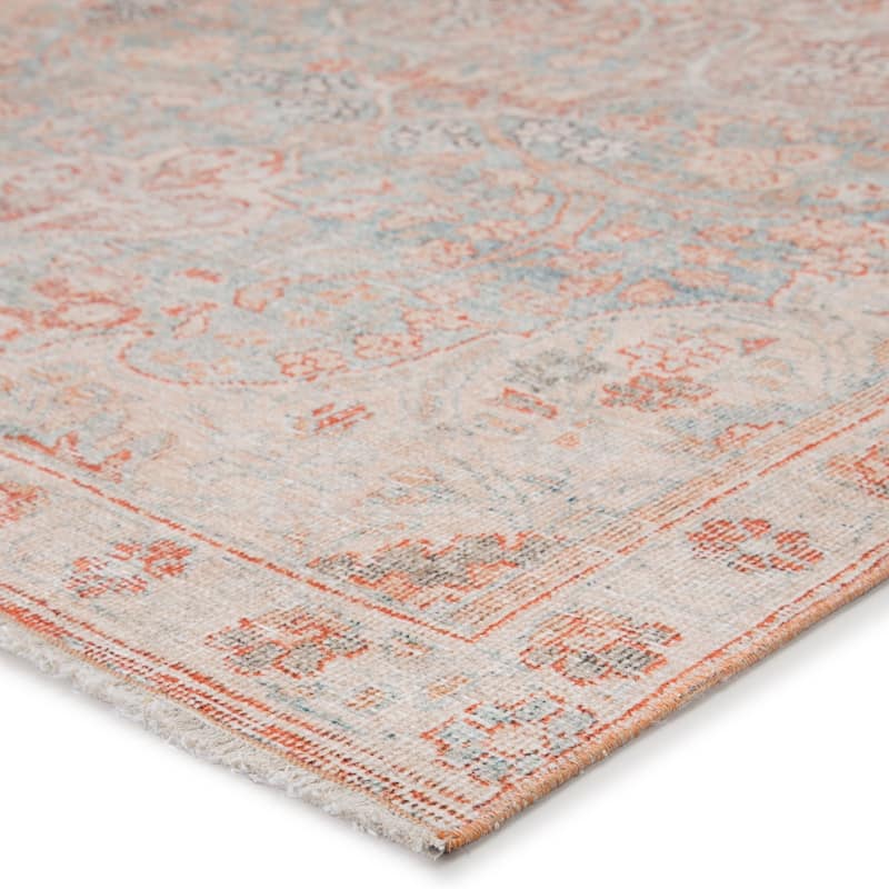 The Curated Nomad Lowas Printed Medallion Orange/ Blue Cotton Mix Area Rug
