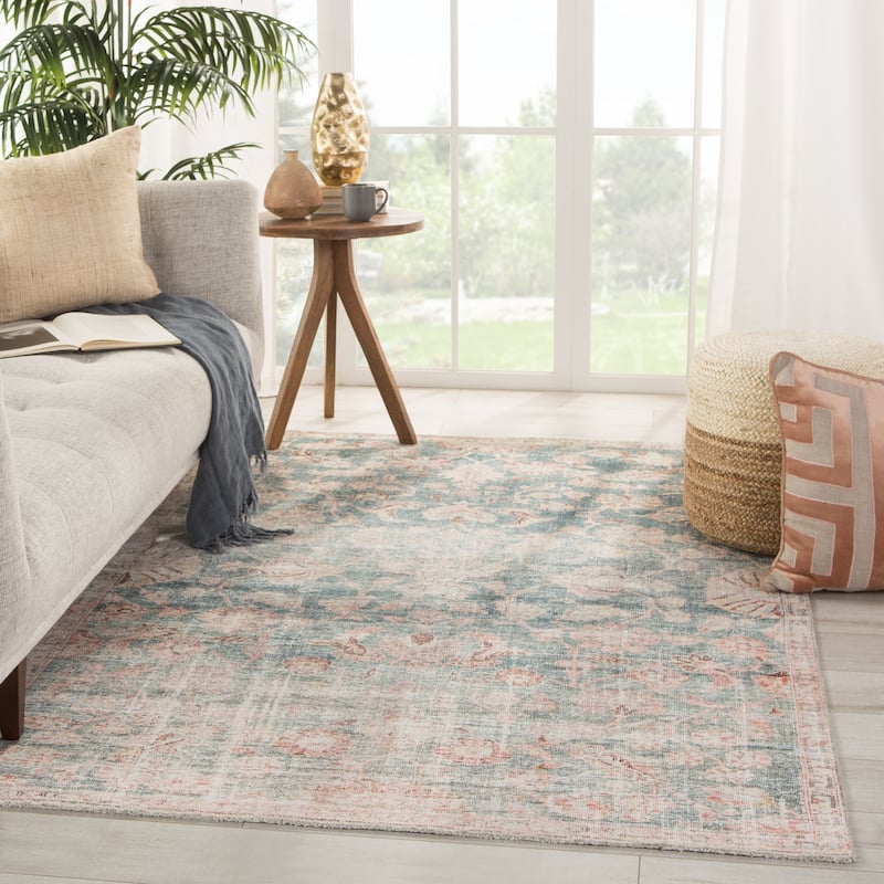 The Curated Nomad Edgel Printed Oriental Oushak Teal/ Rust Area Rug
