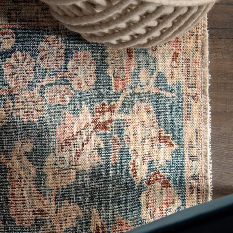 The Curated Nomad Edgel Printed Oriental Oushak Teal/ Rust Area Rug