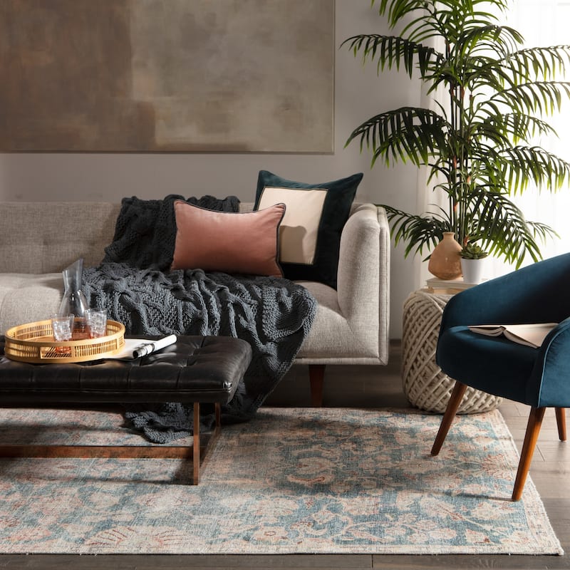 The Curated Nomad Edgel Printed Oriental Oushak Teal/ Rust Area Rug