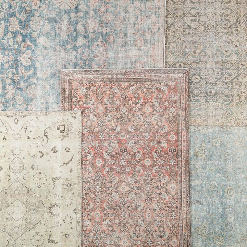 The Curated Nomad Edgel Printed Oriental Oushak Teal/ Rust Area Rug