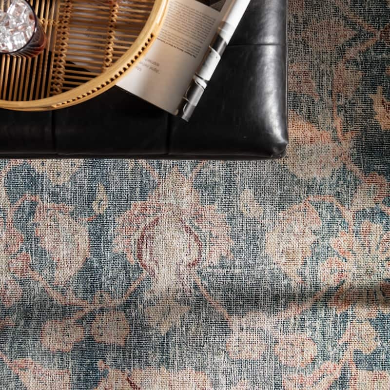 The Curated Nomad Edgel Printed Oriental Oushak Teal/ Rust Area Rug