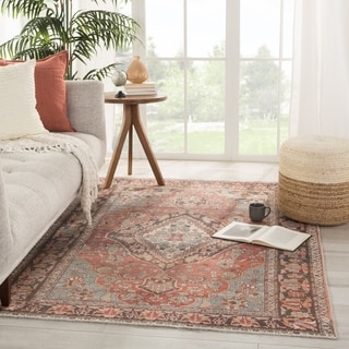 The Curated Nomad Felman Printed Medallion Rust/ Grey Area Rug