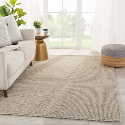 Porch & Den Foote Solid Grey and Beige Jute/ Wool Area Rug
