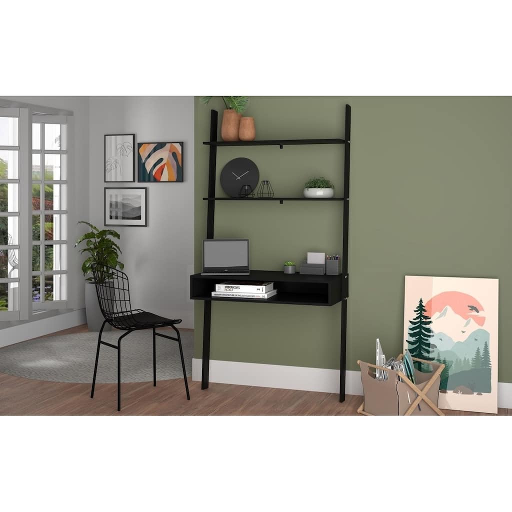 Cooper Ladder Desk with 2 Floating Shelves by Manhattan Comfort
