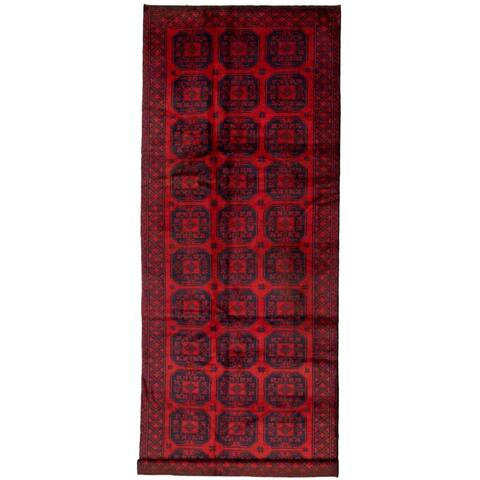 Hand-knotted Teimani Red Wool Rug - 4'11" x 12'6" Runner