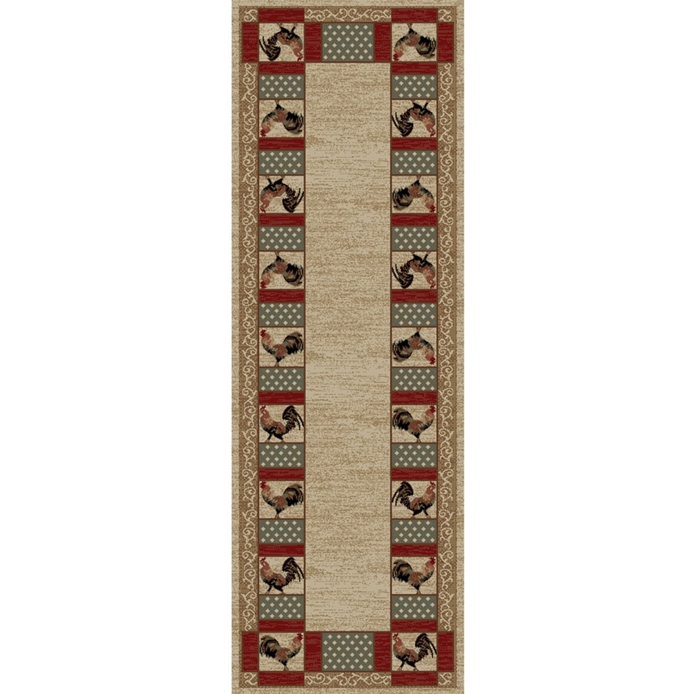 Kitchen Rug Burgundy Red Ivory Rustic Country Rooster Throw Accent Indoor Decor 
