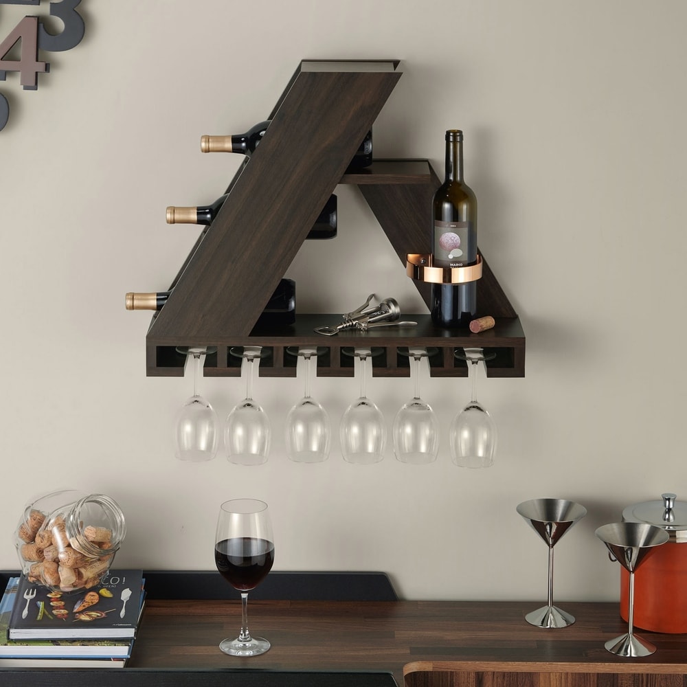 FODUE Wall Mounted Pipe Wine Rack 48 Long Stem Glass Holder & Wine Cork Storage Adjustable Black 