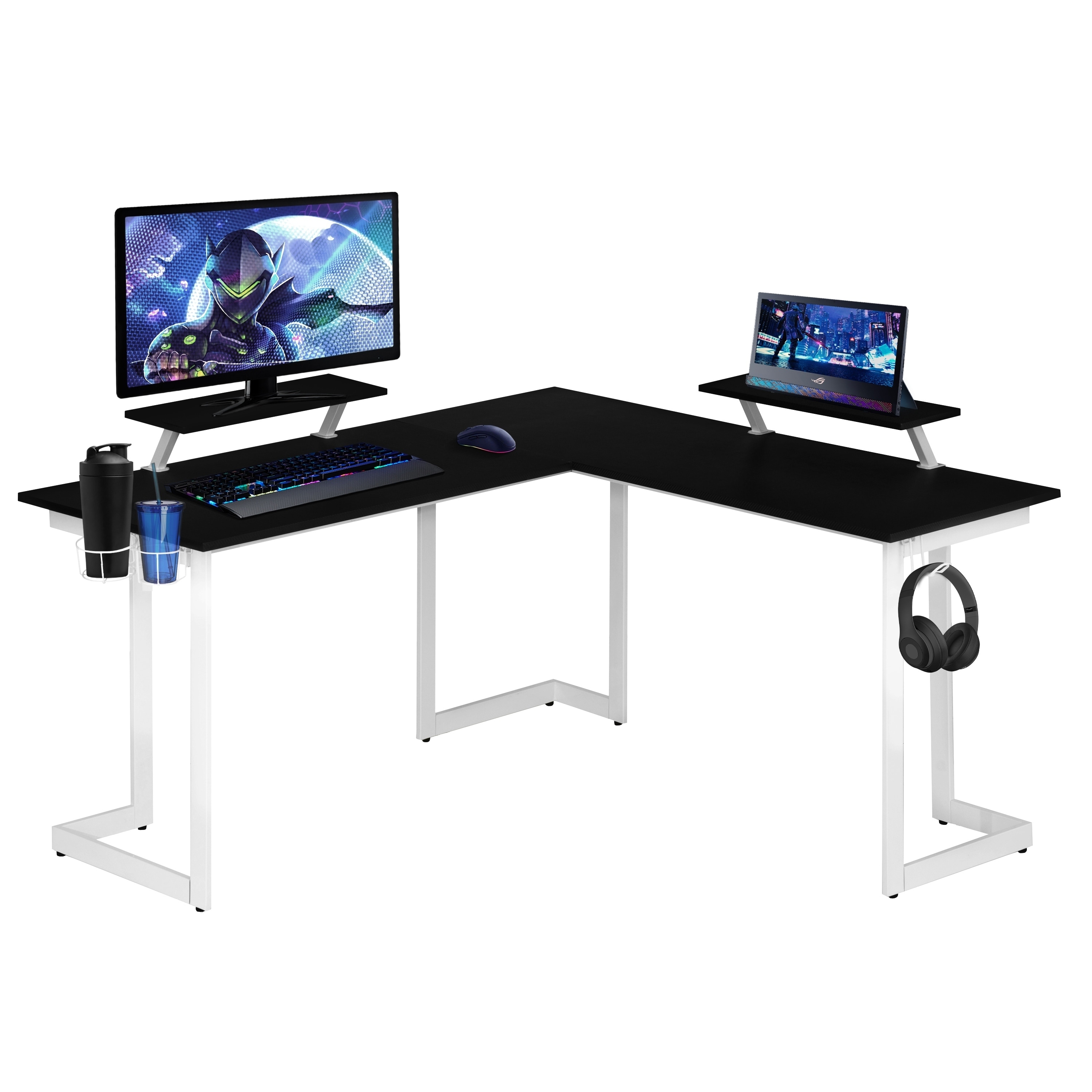 L Shaped Gaming Desk with LED Lights - Carbon Fiber - Designlab by Office Star Products