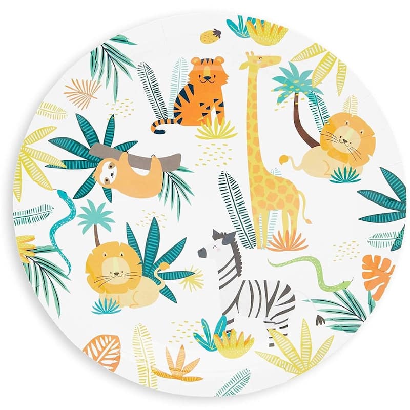 80-Pack Jungle Safari Animals Party Disposable Paper Plates 9" for Birthday Party