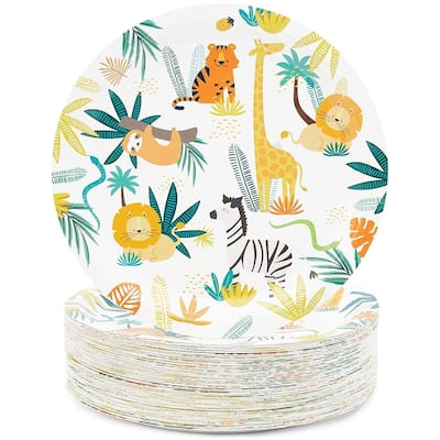 80-Pack Jungle Safari Animals Party Disposable Paper Plates 9" for Birthday Party