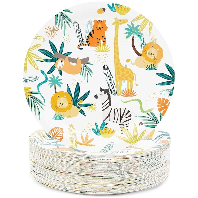 80-Pack Jungle Safari Animals Party Disposable Paper Plates 9" for Birthday Party