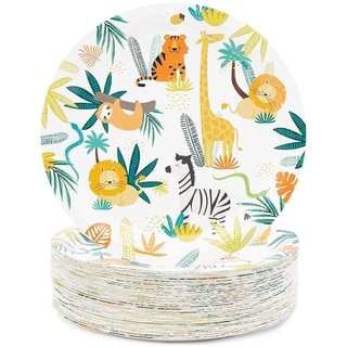 80-Pack Jungle Safari Animals Party Disposable Paper Plates 9" for Birthday Party