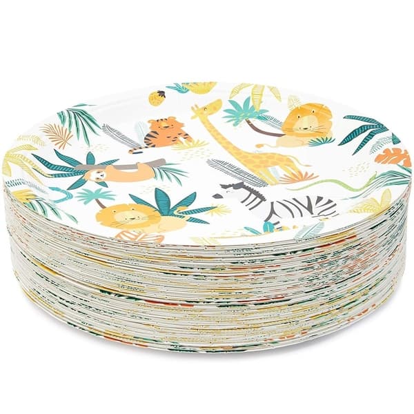 slide 0 of 4, 80-Pack Jungle Safari Animals Party Disposable Paper Plates 9" for Birthday Party