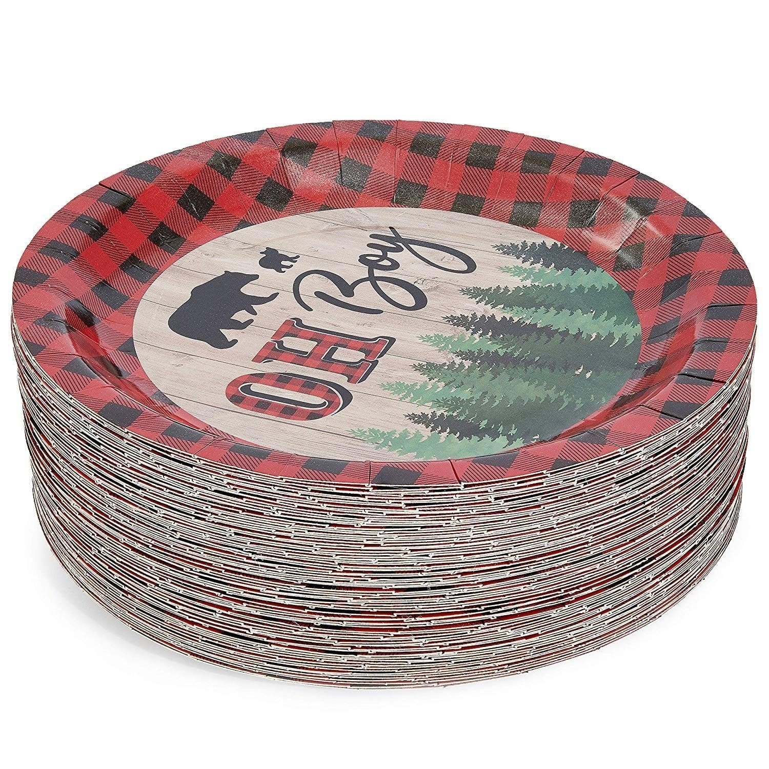 80-Pack Oh Boy Lumberjack Plaid Disposable Paper Plates 9