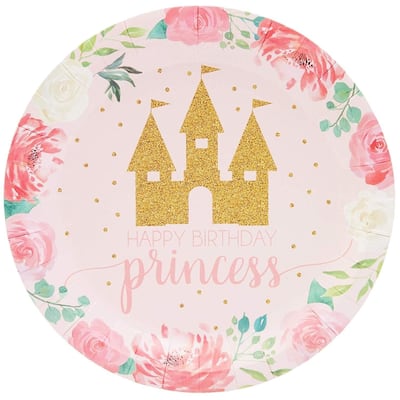 80-Pack Pink Princess Castle Design Disposable Paper Plates 7" for Birthday Party