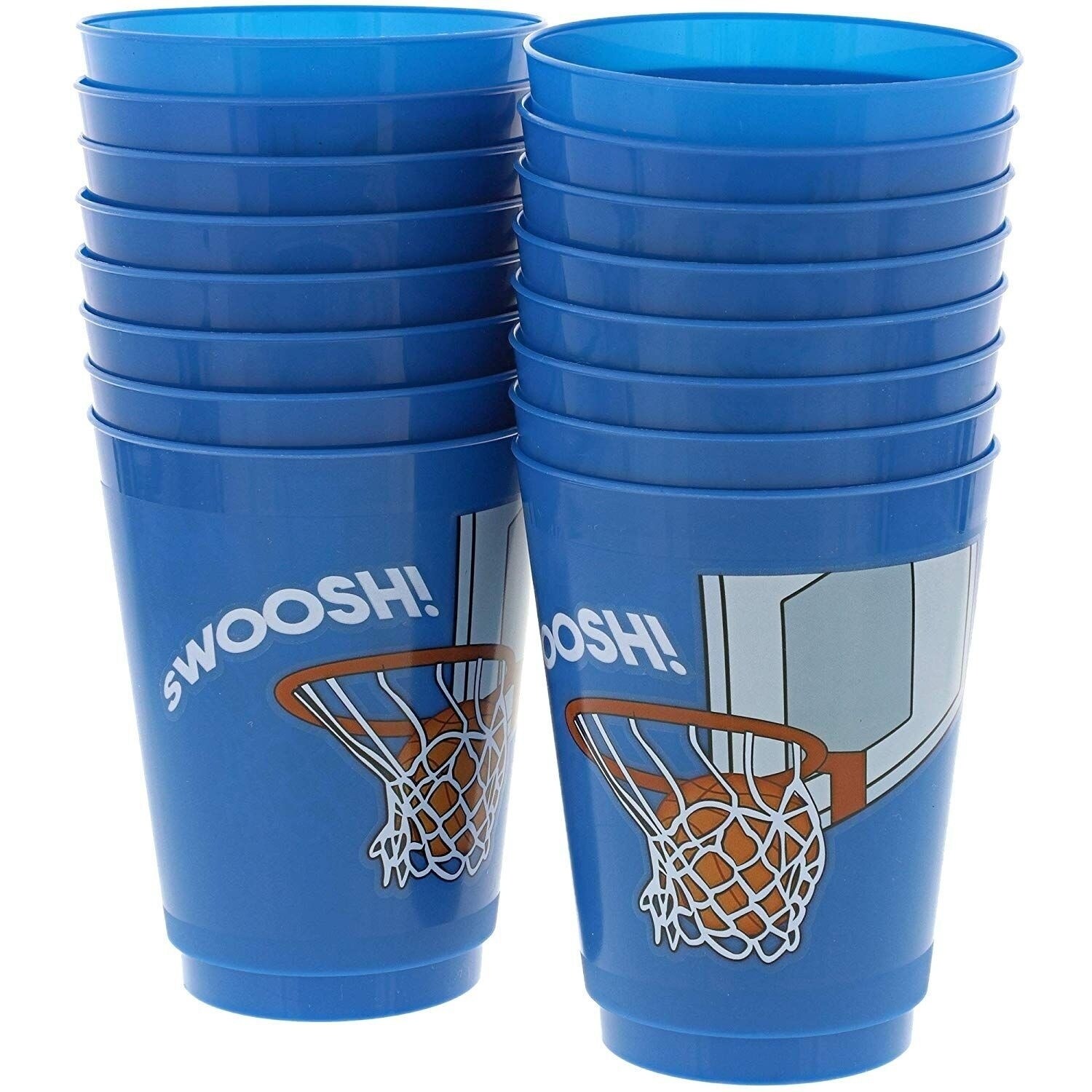 16-Pack Plastic 16 oz Party Cups Basketball Reusable Tumblers for Kids  Birthday Blue