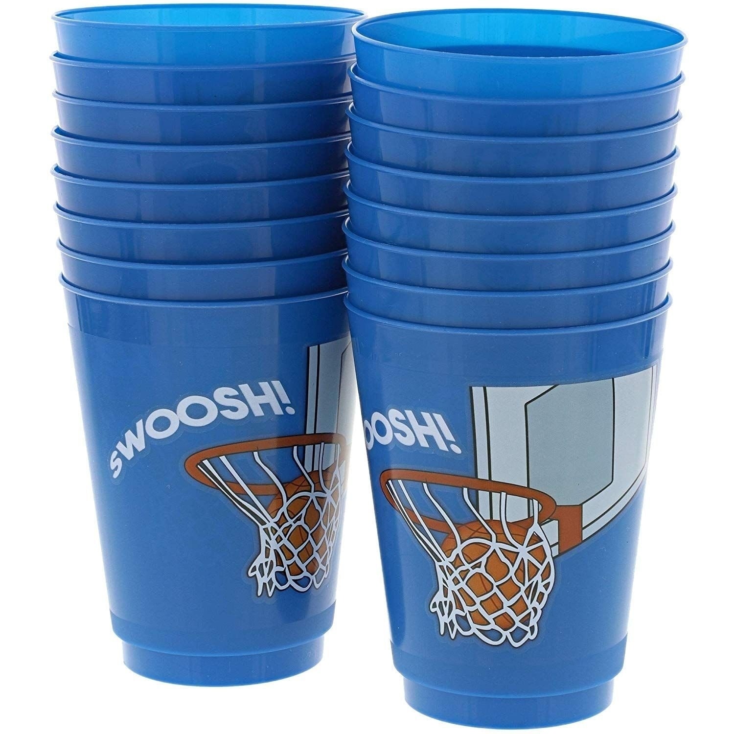 16-Pack Plastic 16 oz Party Cups Basketball Reusable Tumblers for Kids  Birthday Blue