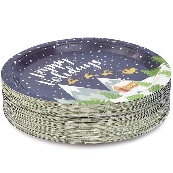 80-Pack Chrismas Happy Holidays Design Disposable Paper Plates 9 for  Xmas Party - Bed Bath & Beyond - 31094302