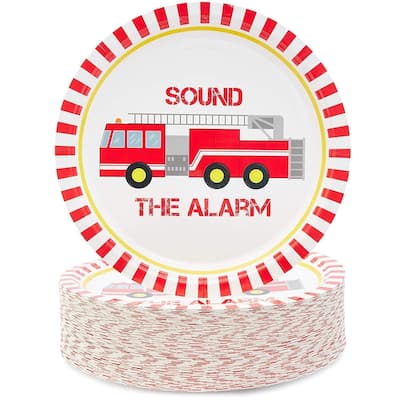 80-Pack Fire Fighter Truck Party Disposable Paper Plates 9" for Birthday Party