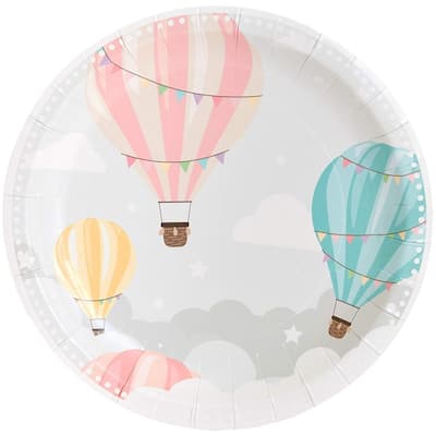 80-Pack Hot Air Balloon Themed Party Disposable Paper Plates 7" for Baby Shower