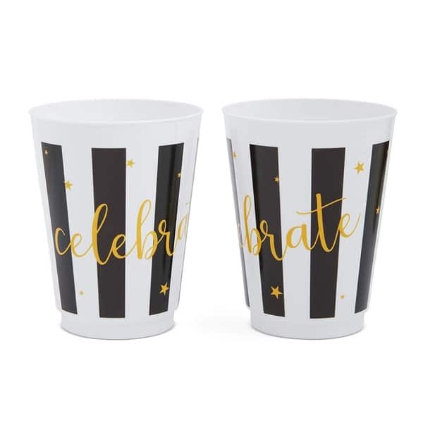 16x Plastic 16 oz Party Cups Celebrate Reusable Tumblers for Birthday Baby  Shower Graduation Wedding Parties, Black and White