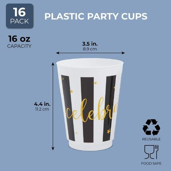 16x Plastic 16 oz Party Cups Celebrate Reusable Tumblers for Birthday ...