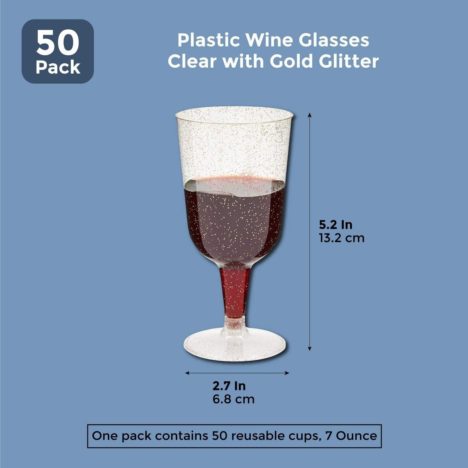 50-Pack Gold Glitter 7oz Plastic Wine Glasses Reusable Elegant Party Cups  Clear for Weddings Parties - Bed Bath & Beyond - 31094347
