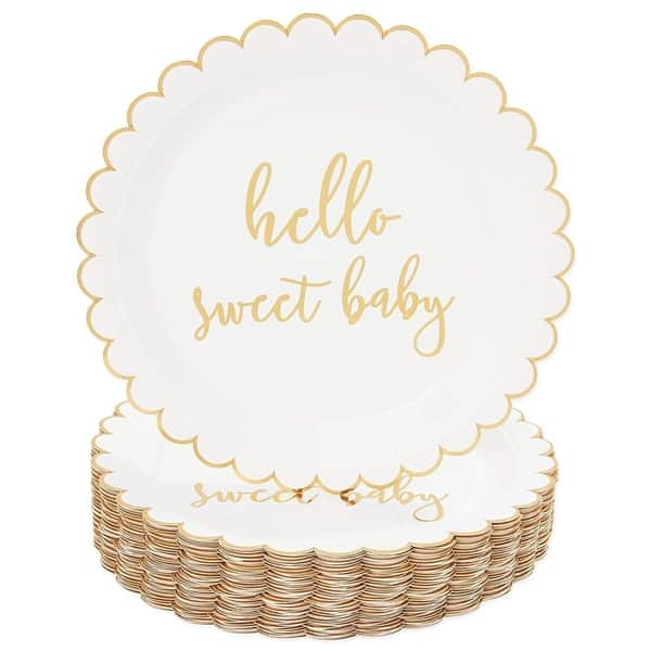 48 Pack Hello Sweet Baby Design Disposable Party Paper Plates 9 For Baby Shower Overstock 31094348