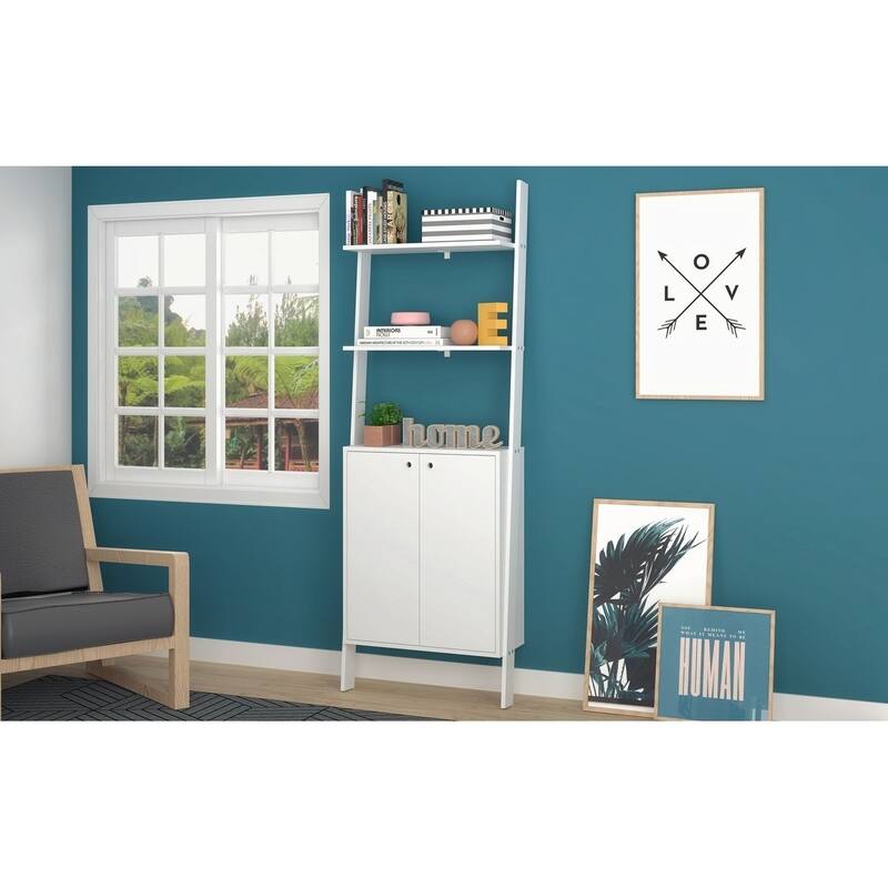 Cooper Ladder Cabinet with 2 Floating Shelves by Manhattan Comfort - White