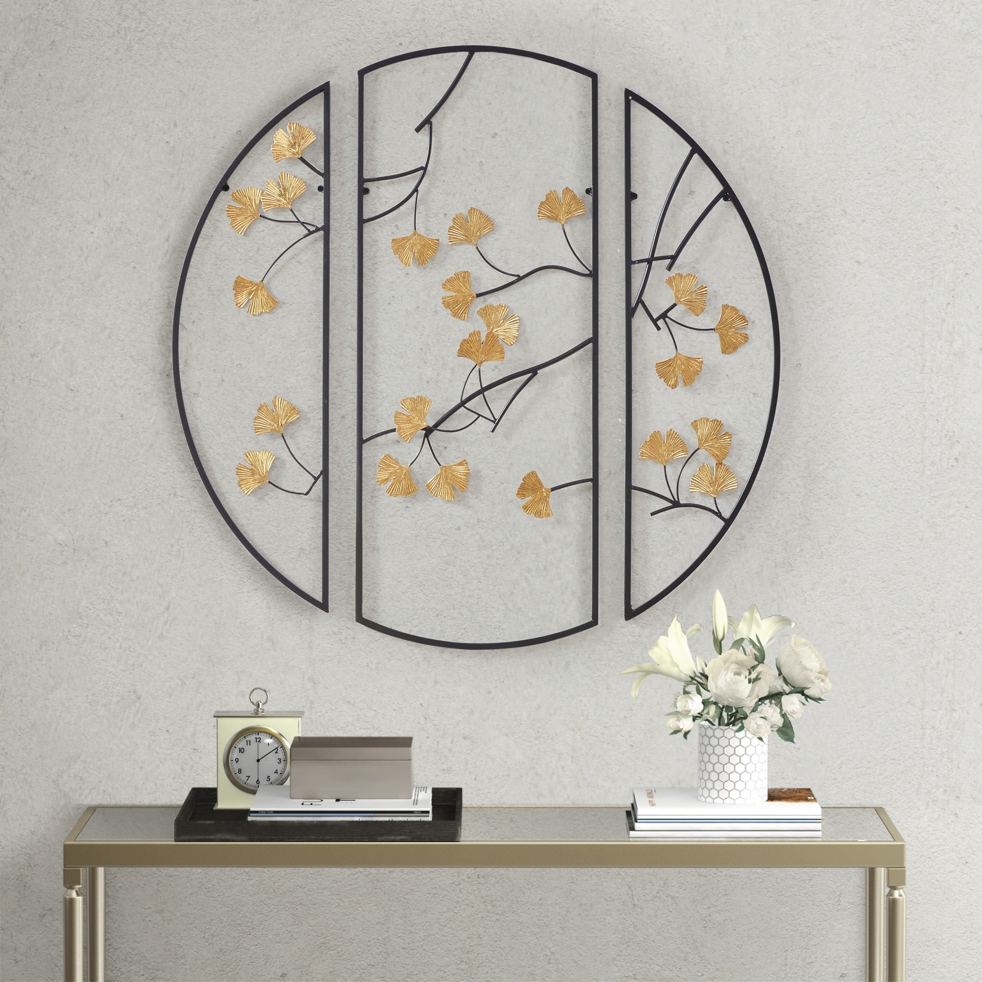 Shop Madison Park Golden Gingko Leaves Black Gold Metal Wall Decor 3pc Set Overstock 31094594