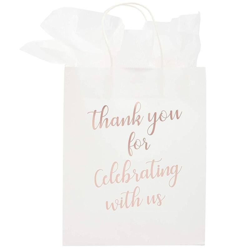 Blue Panda 15x Thank You Kraft Paper Gift Bags with Handles Tissue Rose Gold Foil Lettering