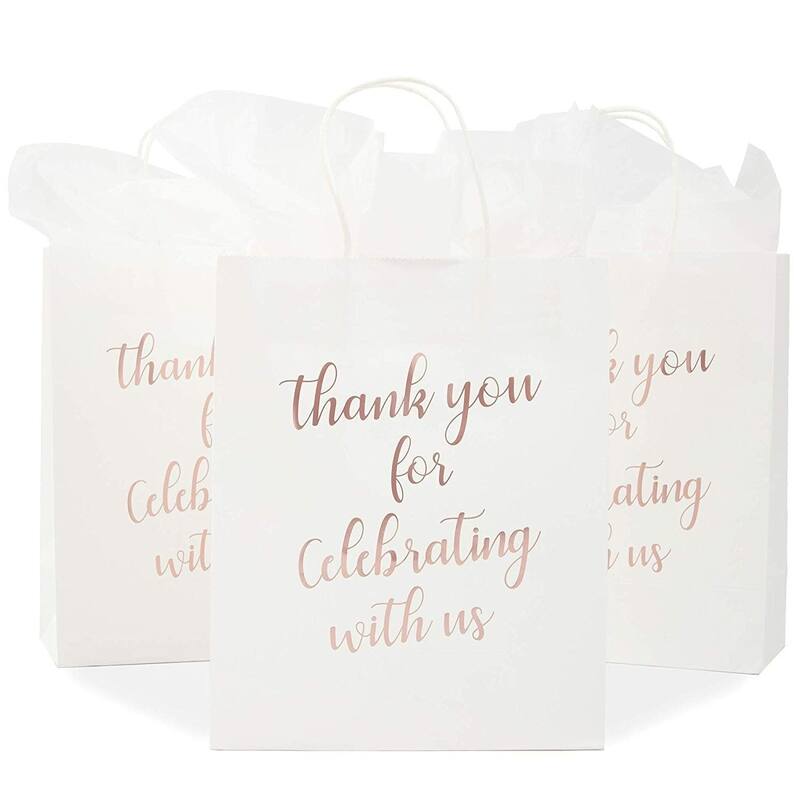 Blue Panda 15x Thank You Kraft Paper Gift Bags with Handles Tissue Rose Gold Foil Lettering