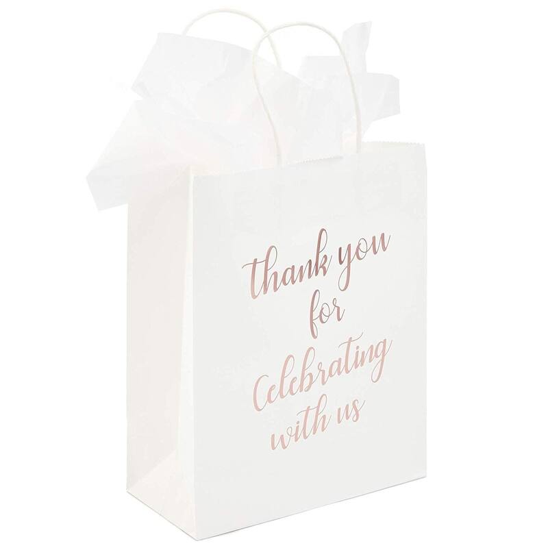 Blue Panda 15x Thank You Kraft Paper Gift Bags with Handles Tissue Rose Gold Foil Lettering