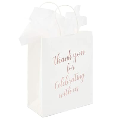 Blue Panda 15x Thank You Kraft Paper Gift Bags with Handles Tissue Rose Gold Foil Lettering