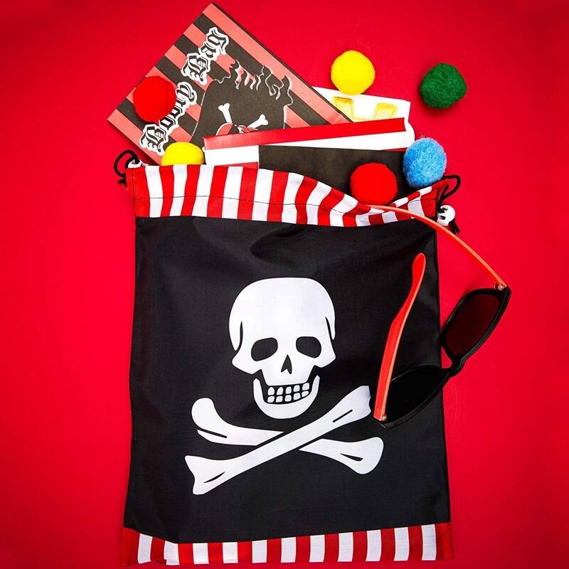 Blue Panda 12 Pack Pirate Skull Kids Party Favor Bags Drawstring Gift Bag for Girls Boys