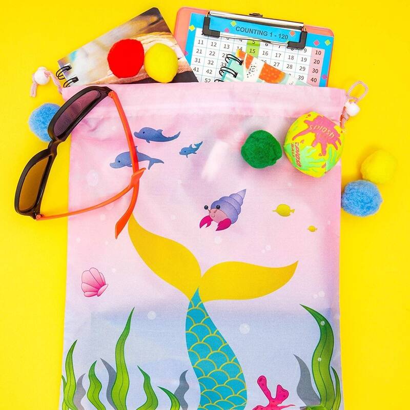 Blue Panda 12 Pack Mermaid Kids Party Favor Bags Drawstring Gift Bag for Girls Boys