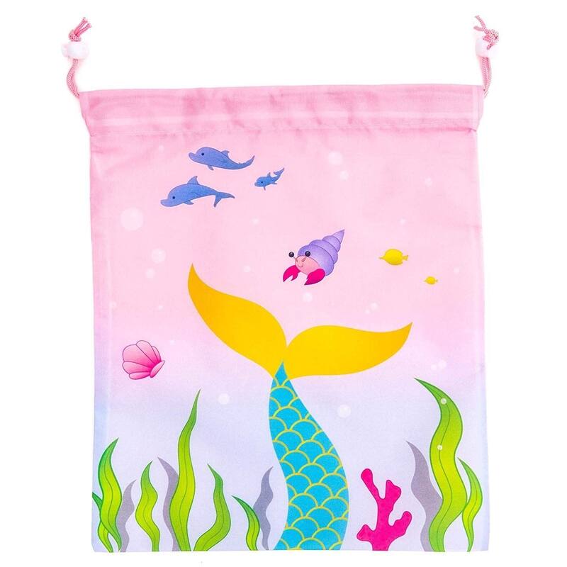 Blue Panda 12 Pack Mermaid Kids Party Favor Bags Drawstring Gift Bag for Girls Boys