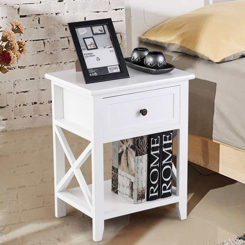 Bedroom Accents Furniture End Table Nightstand with Drawer & Shelf