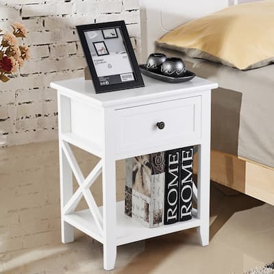 Bedroom Accents Furniture End Table Nightstand with Drawer & Shelf