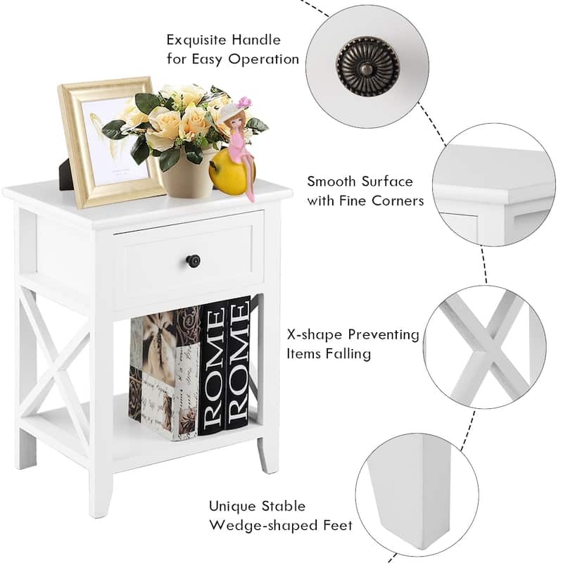 Bedroom Accents Furniture End Table Nightstand with Drawer & Shelf