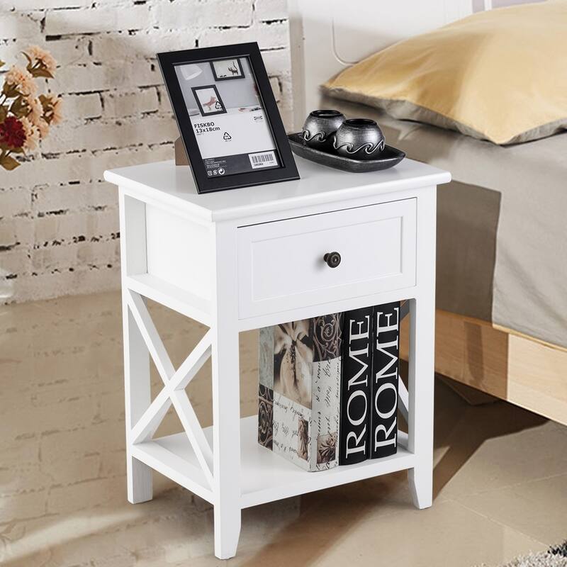 Bedroom Accents Furniture End Table Nightstand with Drawer & Shelf