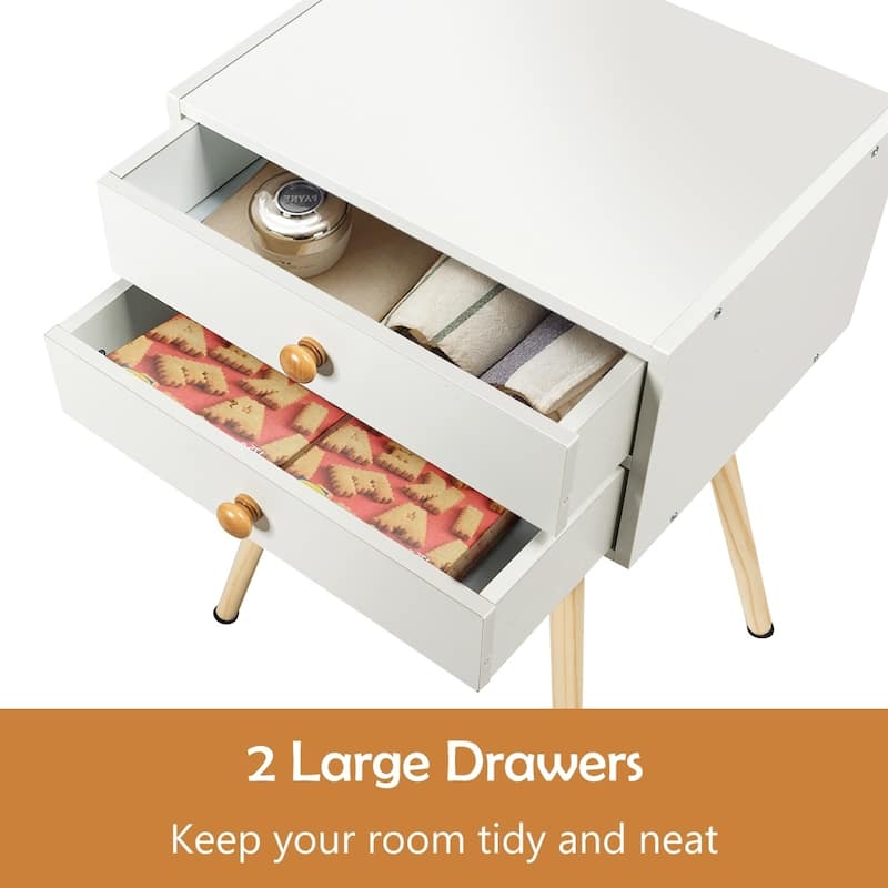 Side End Table Nightstand Bedroom Room Furniture with Drawers