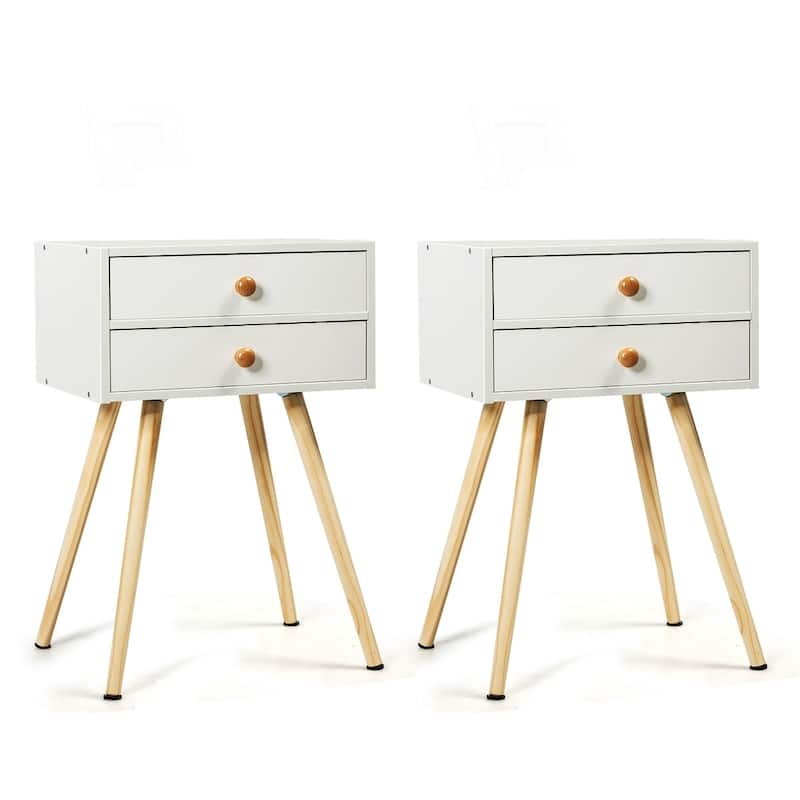 Side End Table Nightstand Bedroom Room Furniture with Drawers - Set of 2
