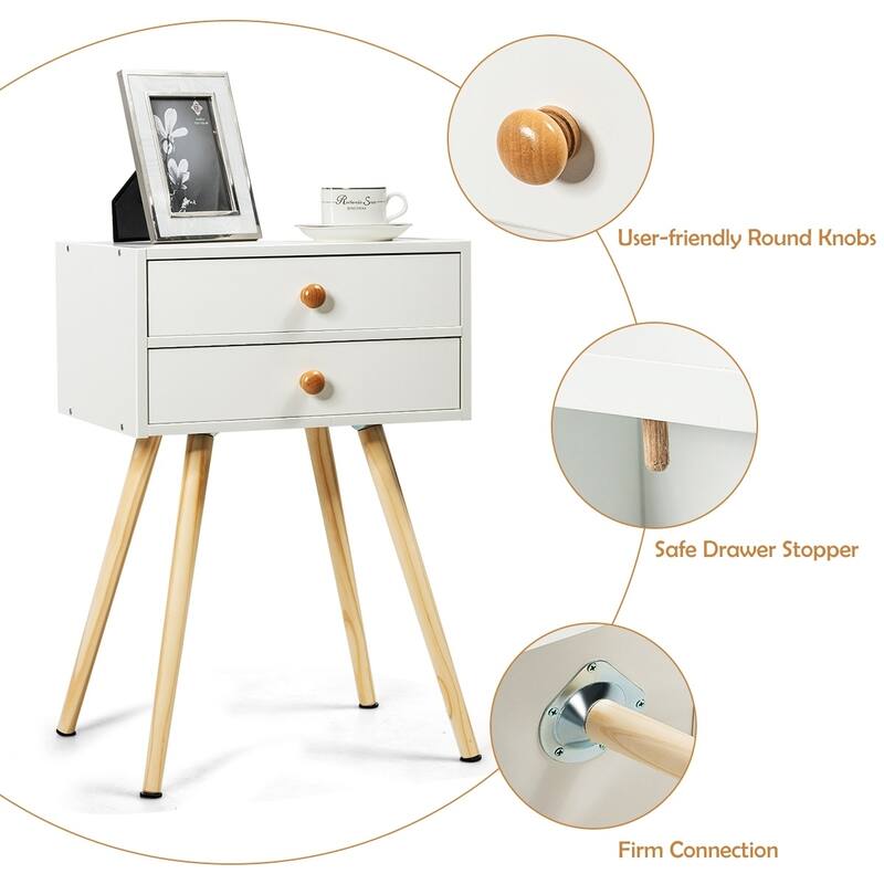 Side End Table Nightstand Bedroom Room Furniture with Drawers