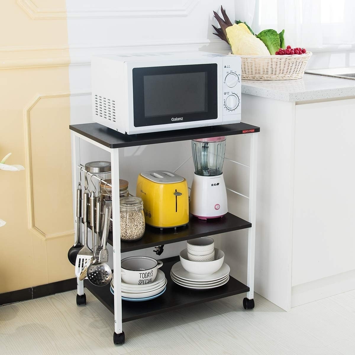 US Wooden 3 Tiers Microwave Oven Rack Stand Shelf Kitchen Storage Organiser Cart